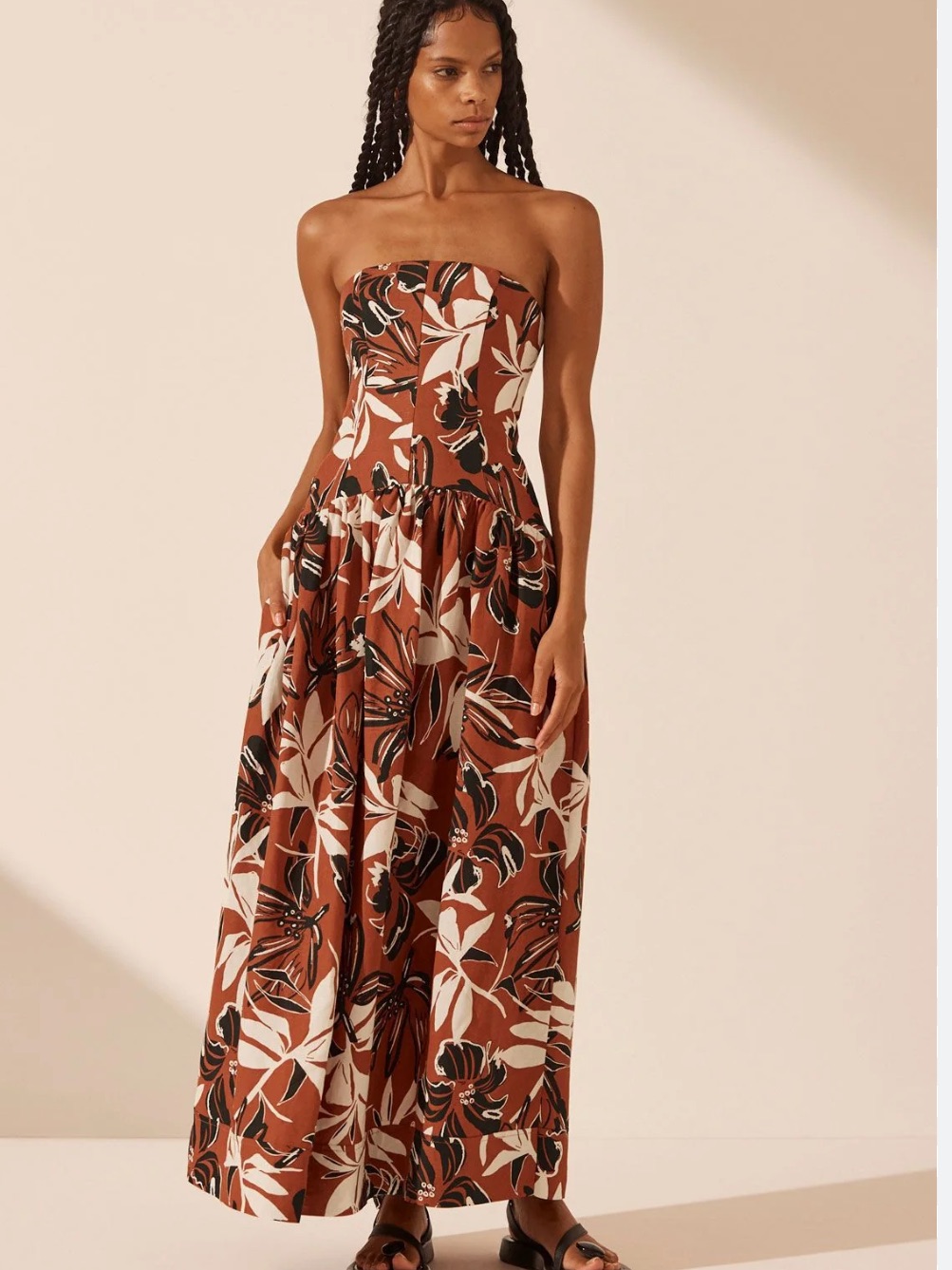 Shona Joy Emma Strapless Paneled Maxi Dress - Brown Multi